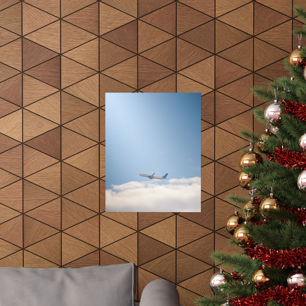 Airplane in Blue Sky Matte Poster — Vertical Travel Wall Art