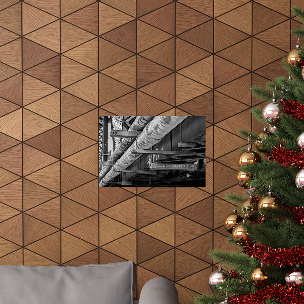 Industrial Black & White Matte Horizontal Poster — Urban Pipe Bridge Photography