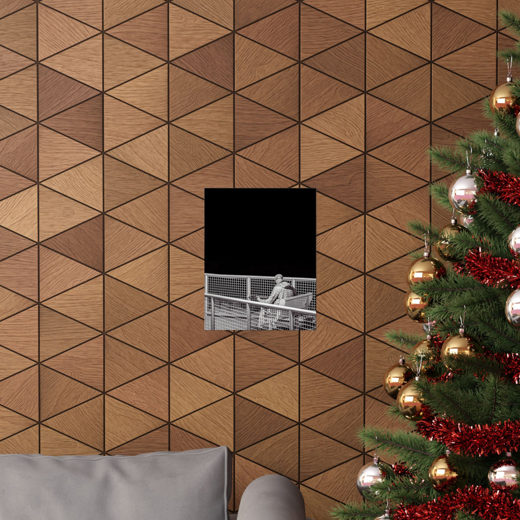 Black & White Lone Guitar Player Matte Vertical Poster — Minimalist wall art