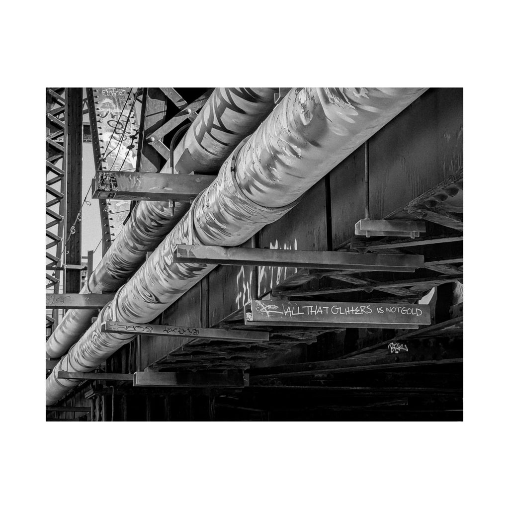 Industrial Black & White Matte Horizontal Poster — Urban Pipe Bridge Photography