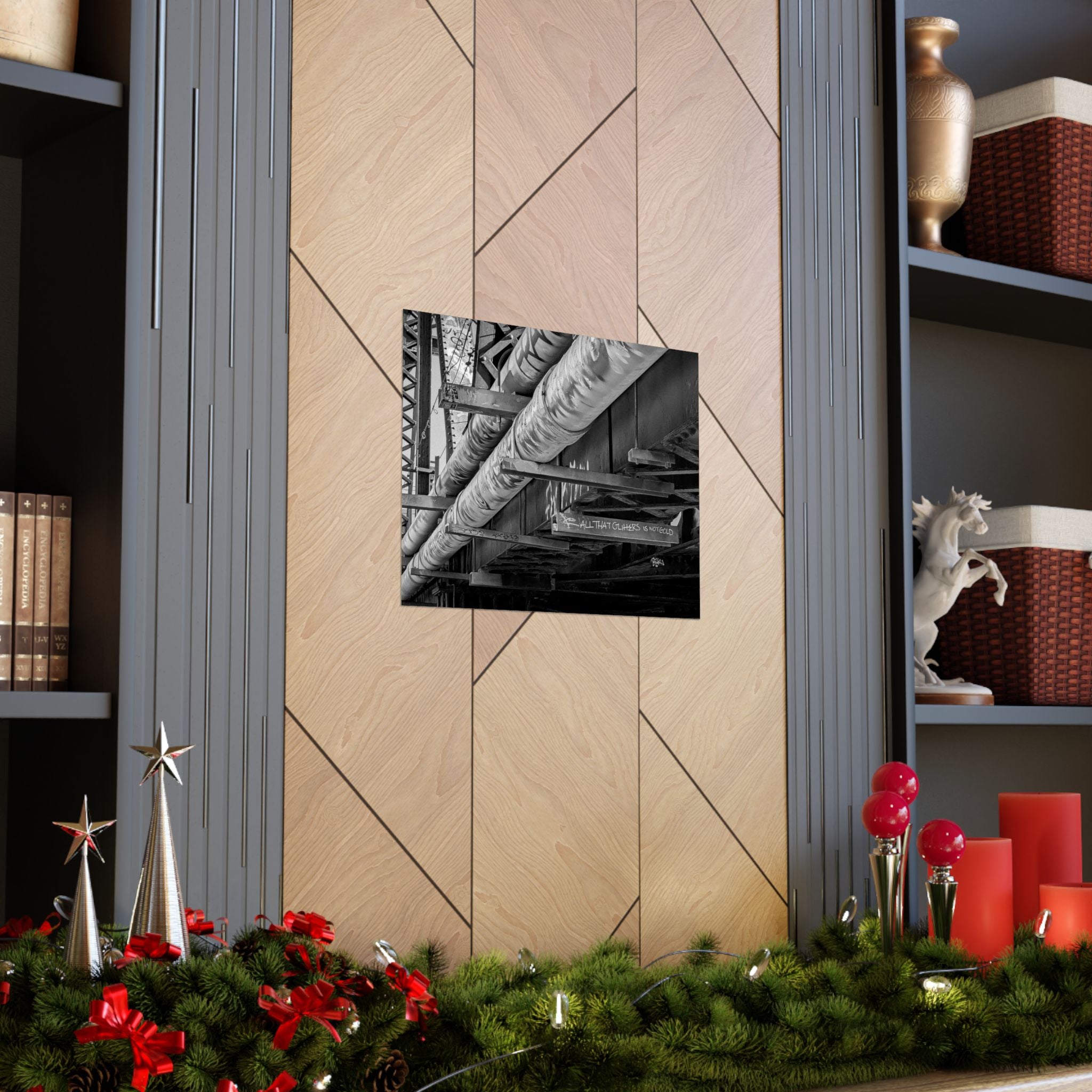 Industrial Black & White Matte Horizontal Poster — Urban Pipe Bridge Photography