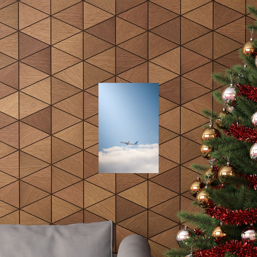 Airplane in Blue Sky Matte Poster — Vertical Travel Wall Art