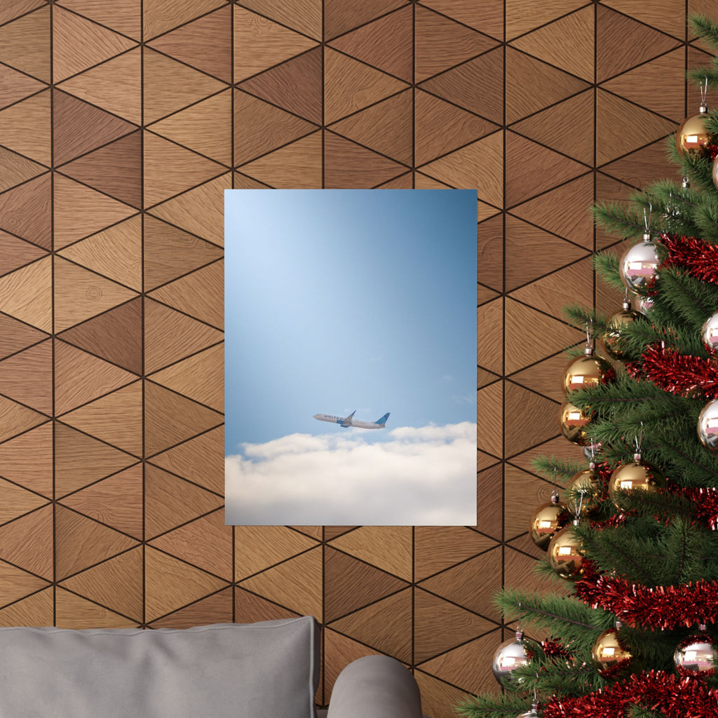 Airplane in Blue Sky Matte Poster — Vertical Travel Wall Art