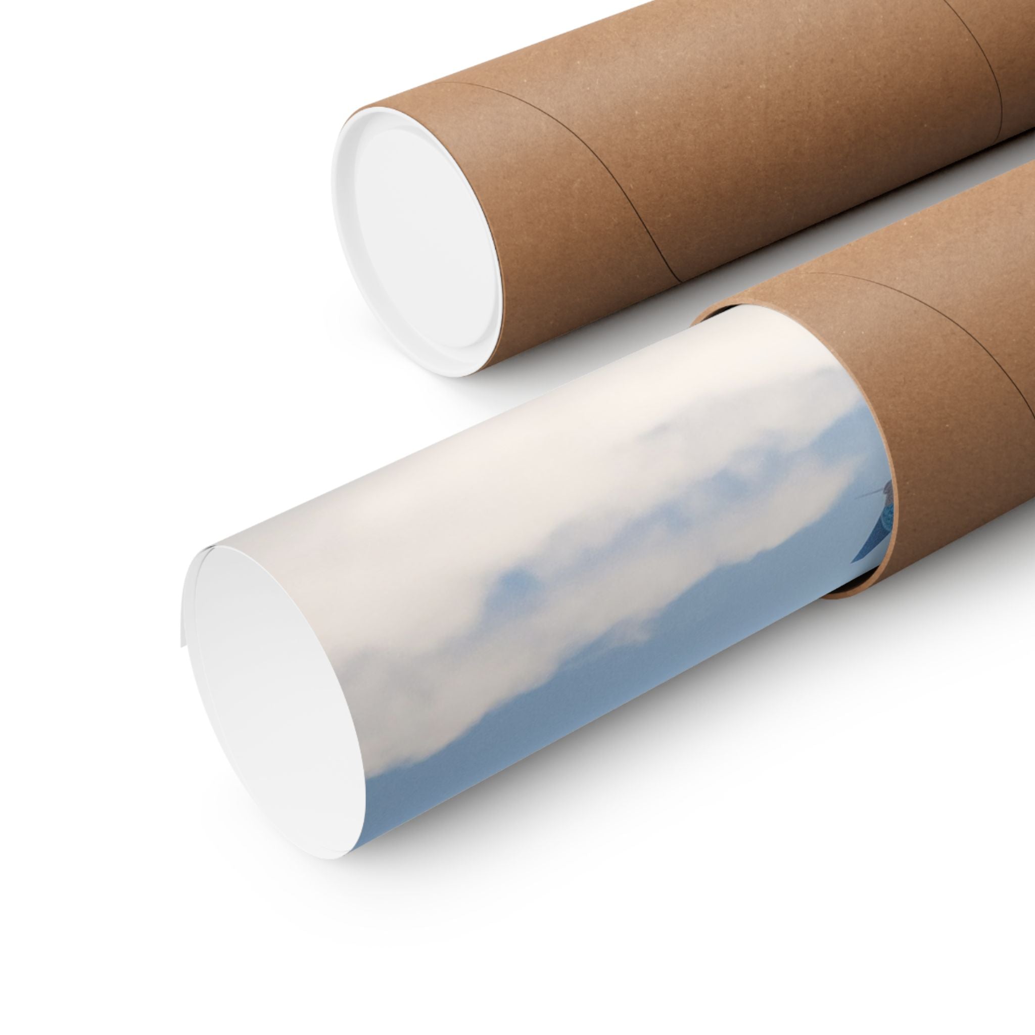 Airplane in Blue Sky Matte Poster — Vertical Travel Wall Art