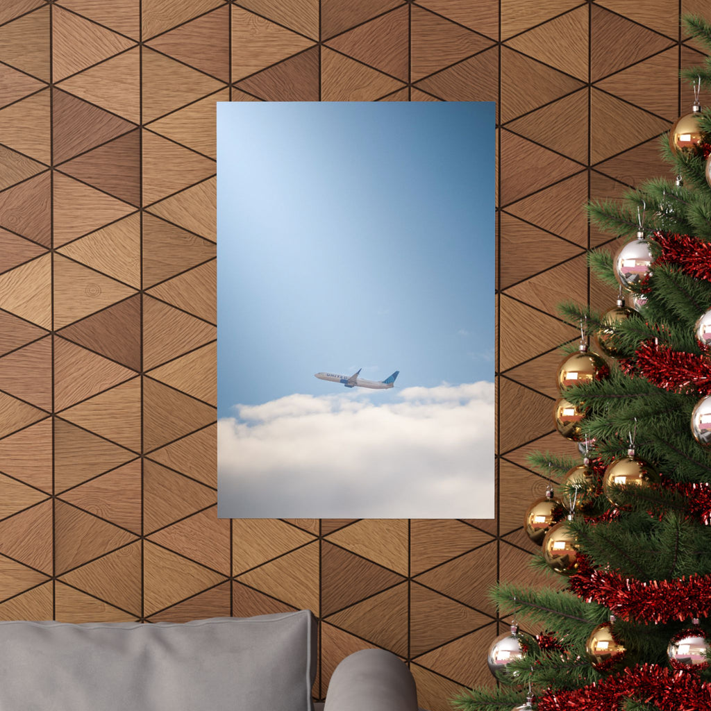 Airplane in Blue Sky Matte Poster — Vertical Travel Wall Art