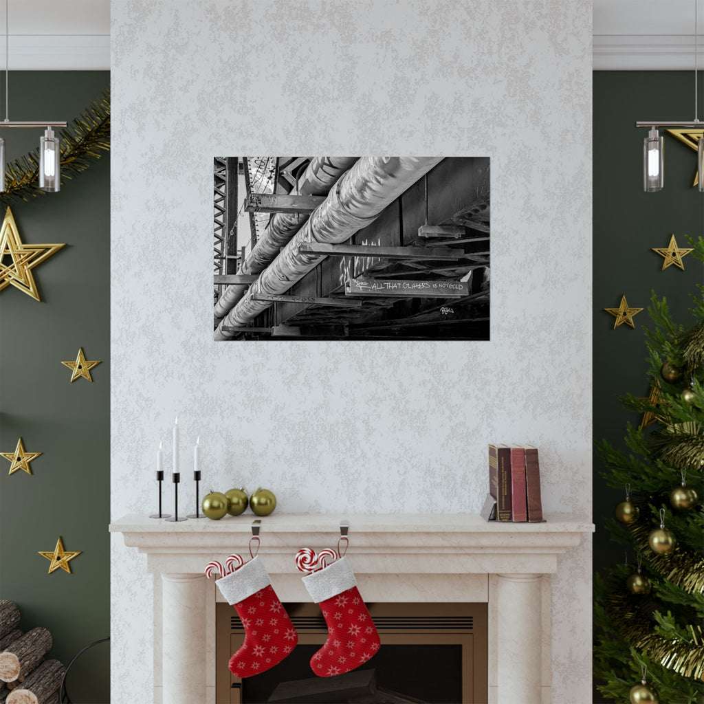 Industrial Black & White Matte Horizontal Poster — Urban Pipe Bridge Photography