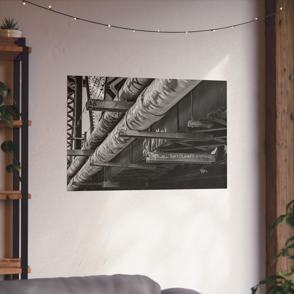 Industrial Black & White Matte Horizontal Poster — Urban Pipe Bridge Photography