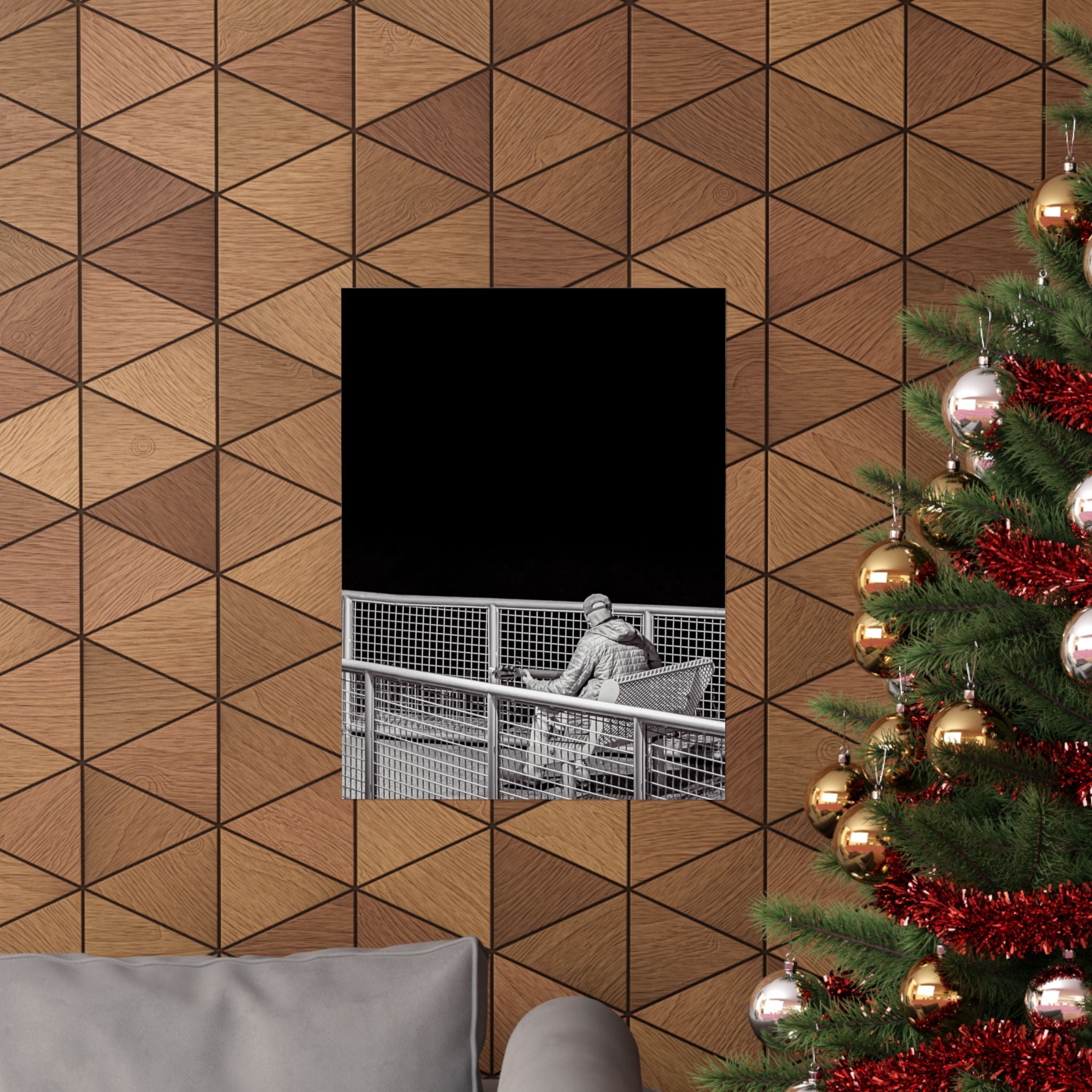 Black & White Lone Guitar Player Matte Vertical Poster — Minimalist wall art