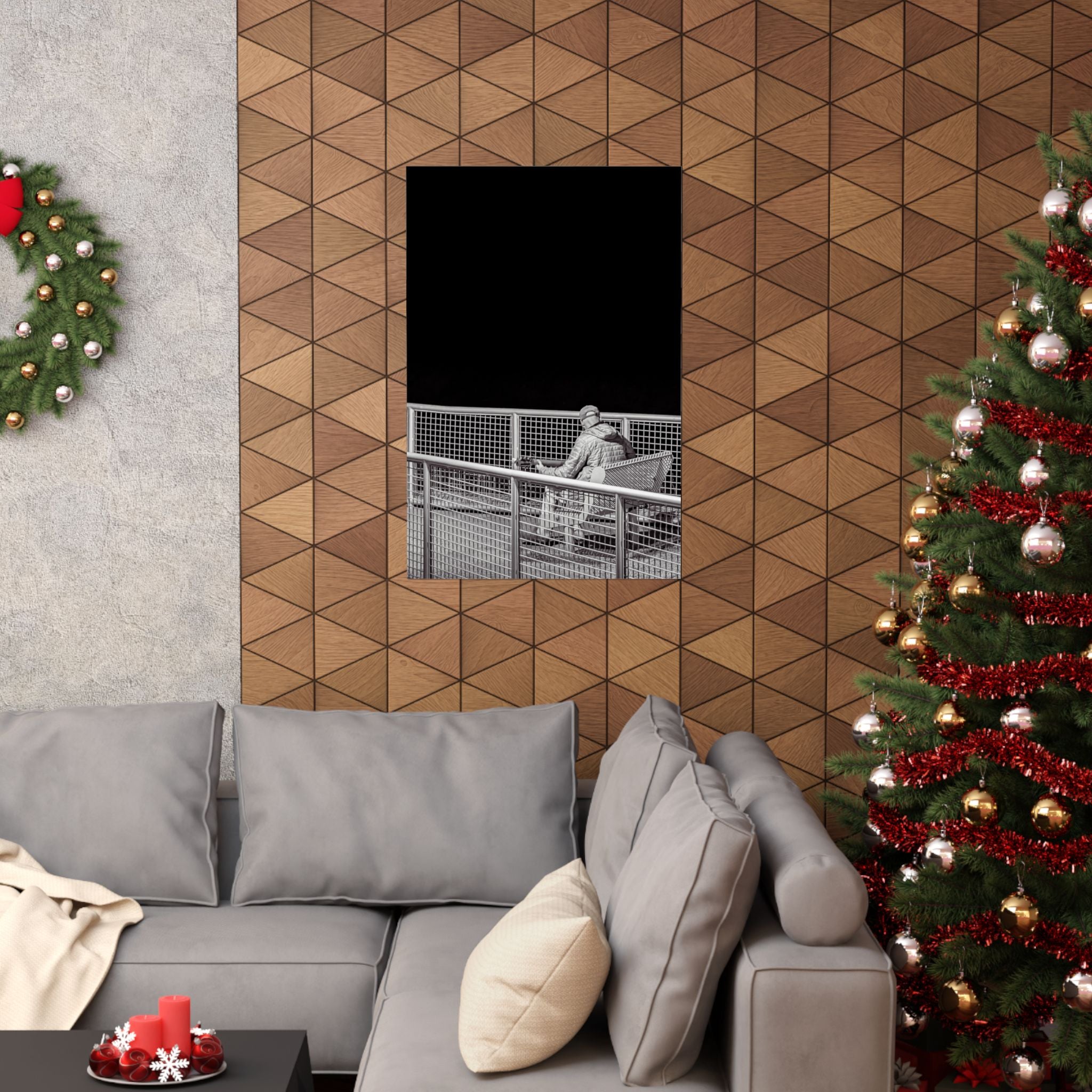 Black & White Lone Guitar Player Matte Vertical Poster — Minimalist wall art