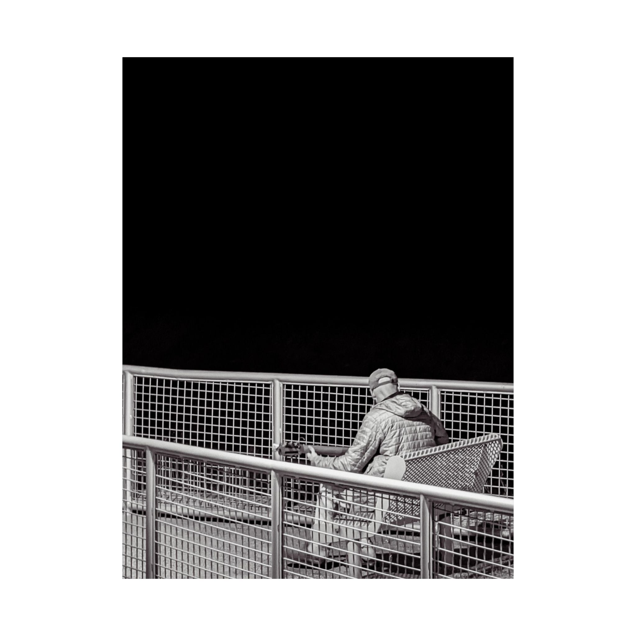 Black & White Lone Guitar Player Matte Vertical Poster — Minimalist wall art