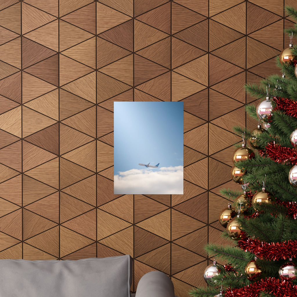 Airplane in Blue Sky Matte Poster — Vertical Travel Wall Art