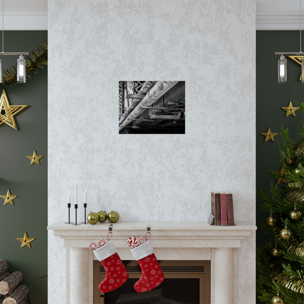 Industrial Black & White Matte Horizontal Poster — Urban Pipe Bridge Photography