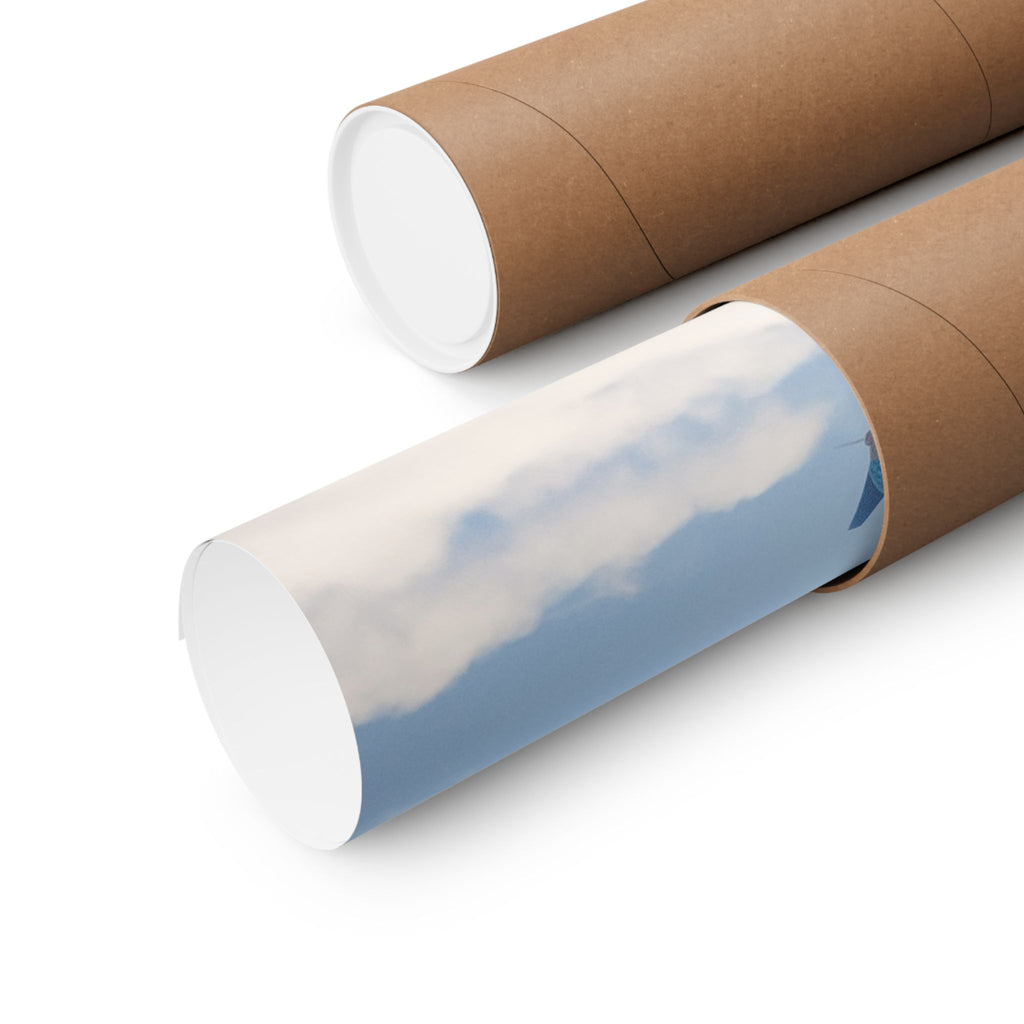 Airplane in Blue Sky Matte Poster — Vertical Travel Wall Art