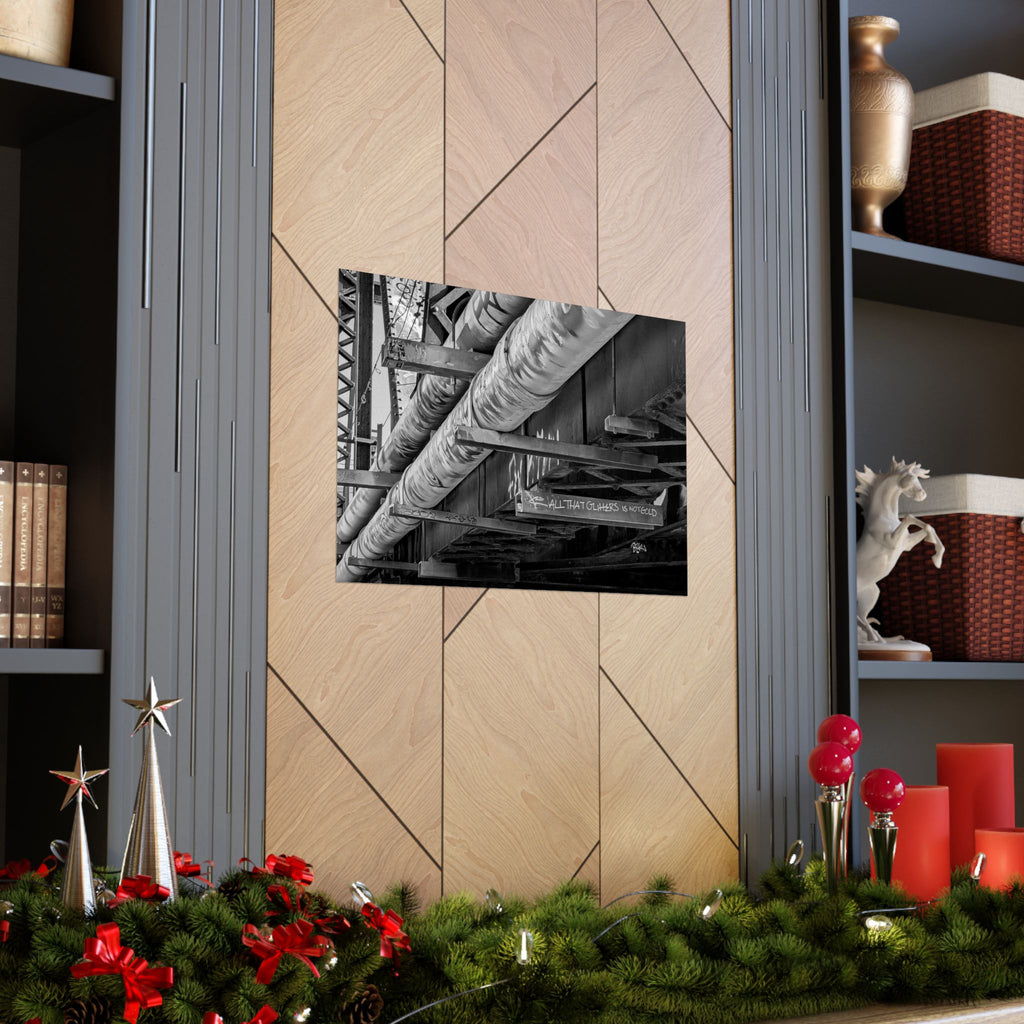 Industrial Black & White Matte Horizontal Poster — Urban Pipe Bridge Photography