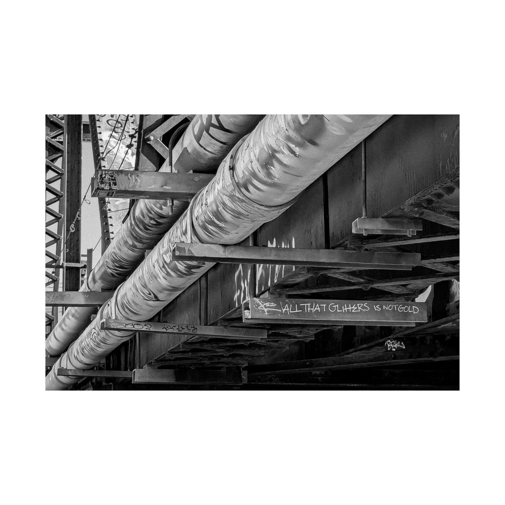 Industrial Black & White Matte Horizontal Poster — Urban Pipe Bridge Photography