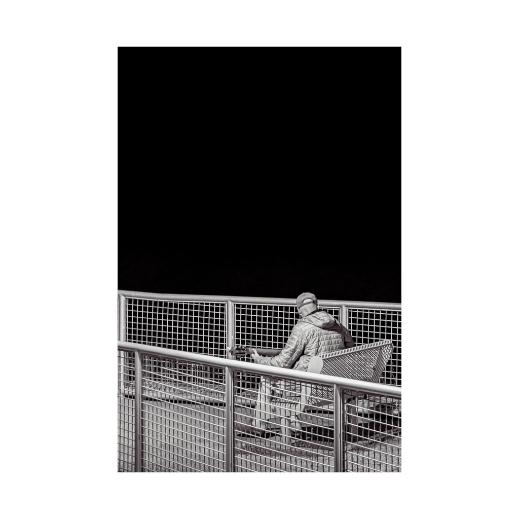 Black & White Lone Guitar Player Matte Vertical Poster — Minimalist wall art