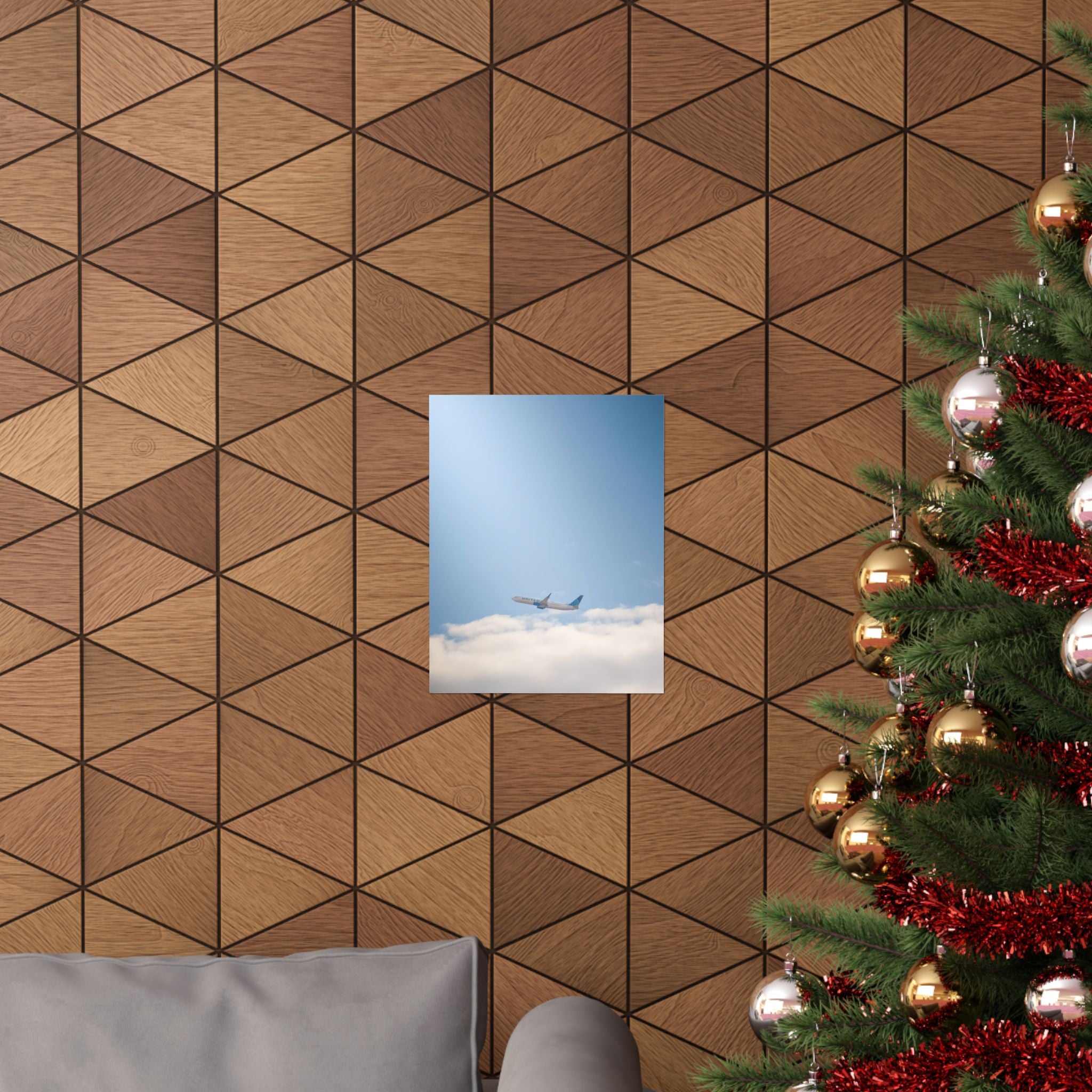 Airplane in Blue Sky Matte Poster — Vertical Travel Wall Art