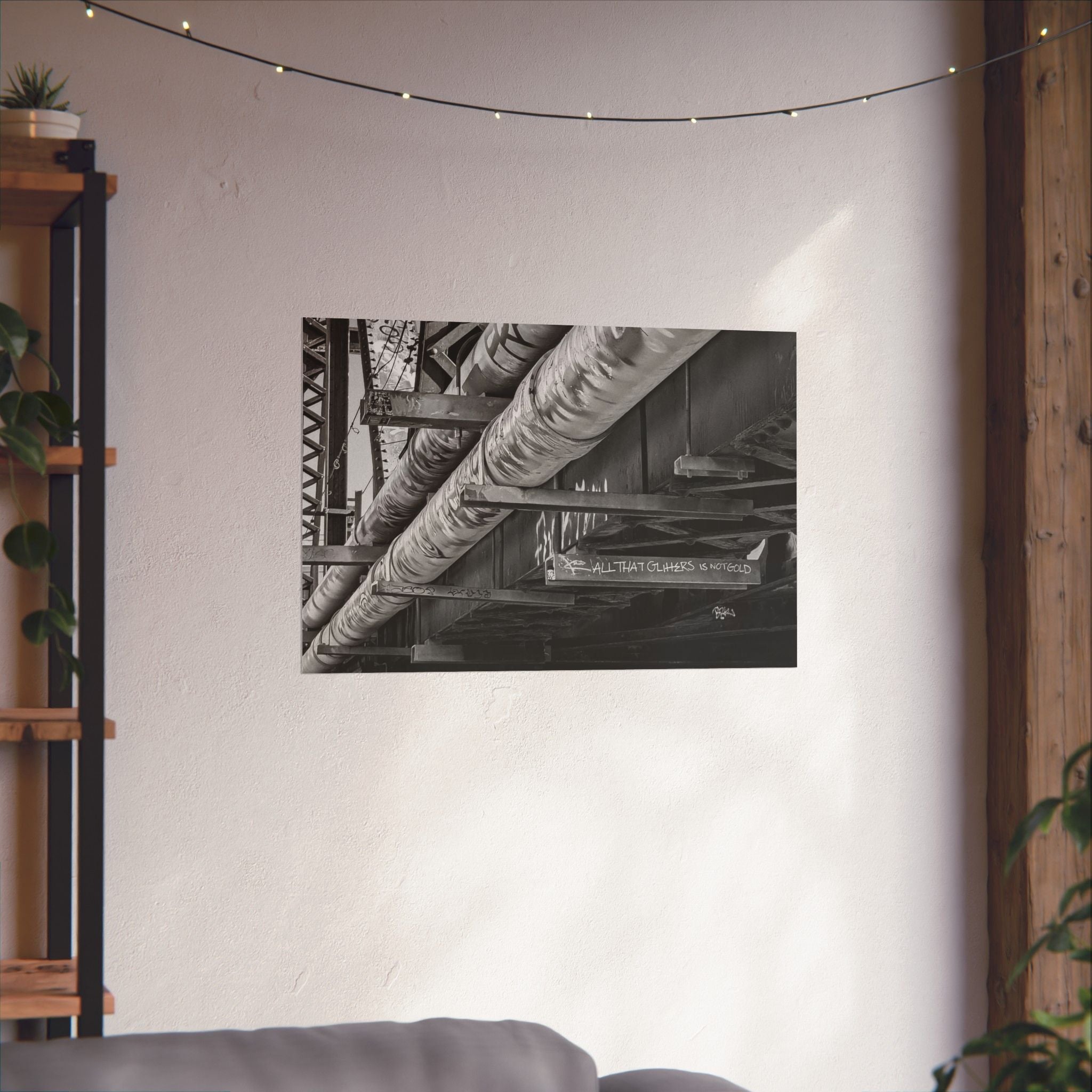 Industrial Black & White Matte Horizontal Poster — Urban Pipe Bridge Photography