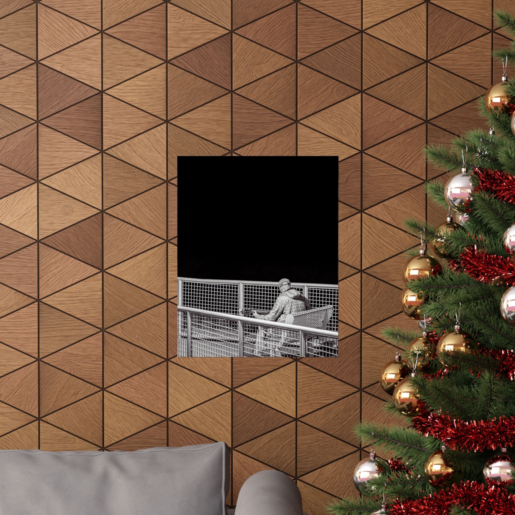 Black & White Lone Guitar Player Matte Vertical Poster — Minimalist wall art