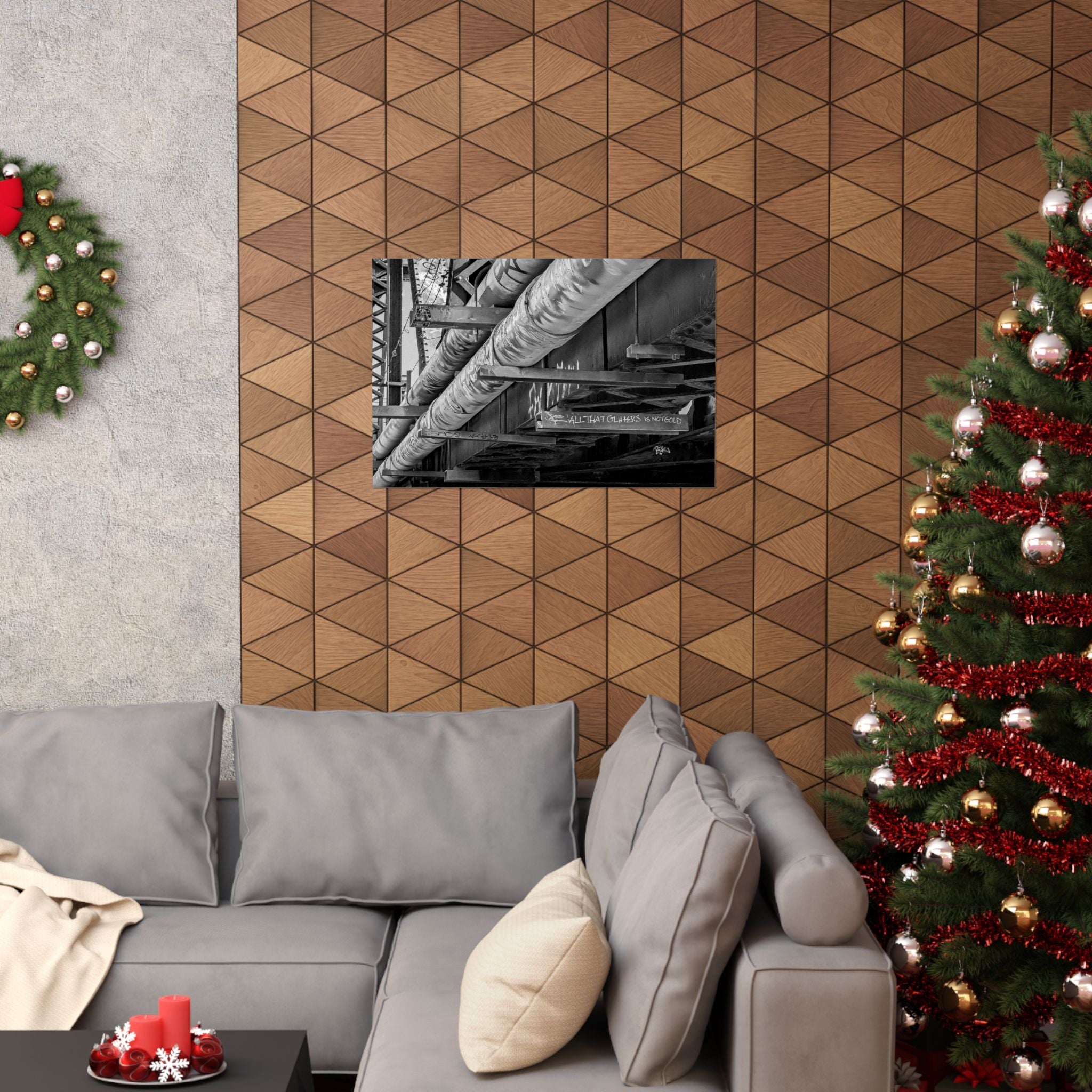 Industrial Black & White Matte Horizontal Poster — Urban Pipe Bridge Photography