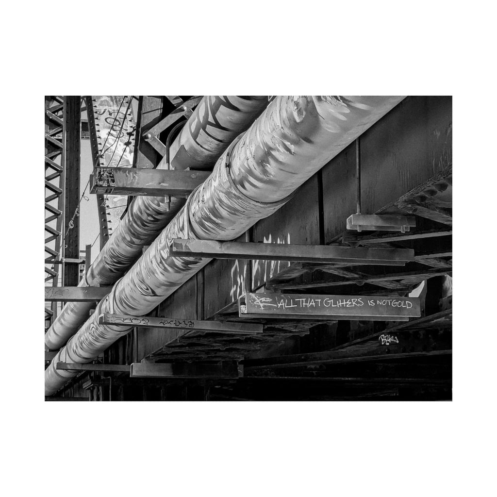 Industrial Black & White Matte Horizontal Poster — Urban Pipe Bridge Photography