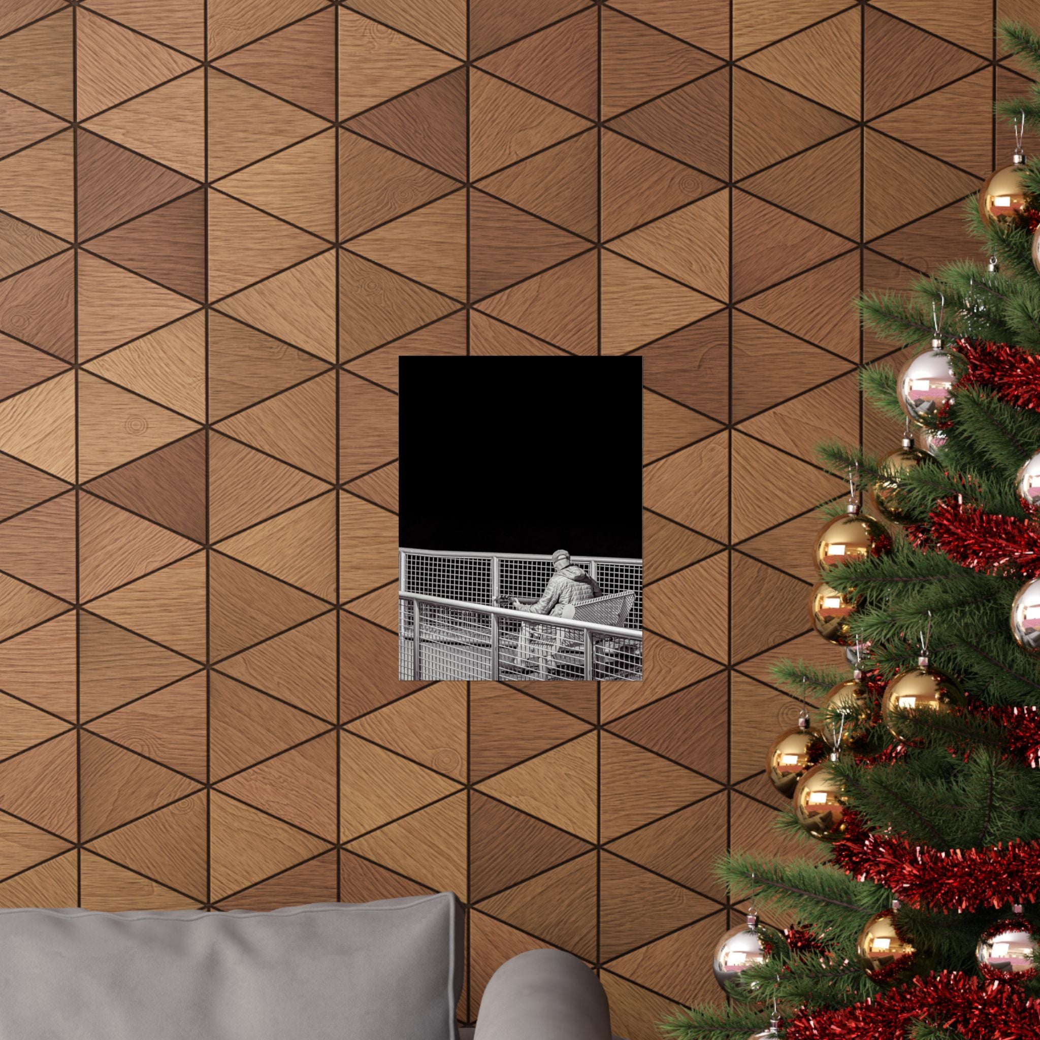 Black & White Lone Guitar Player Matte Vertical Poster — Minimalist wall art