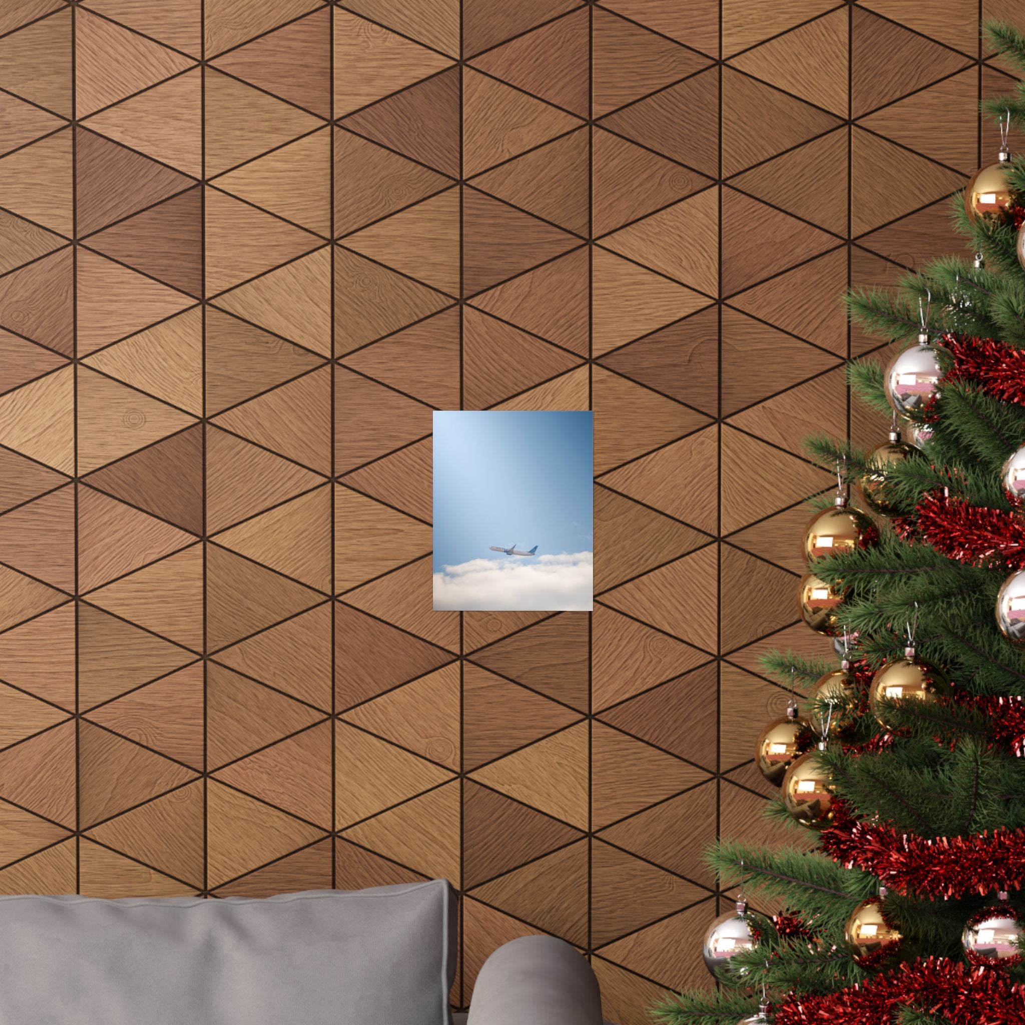 Airplane in Blue Sky Matte Poster — Vertical Travel Wall Art