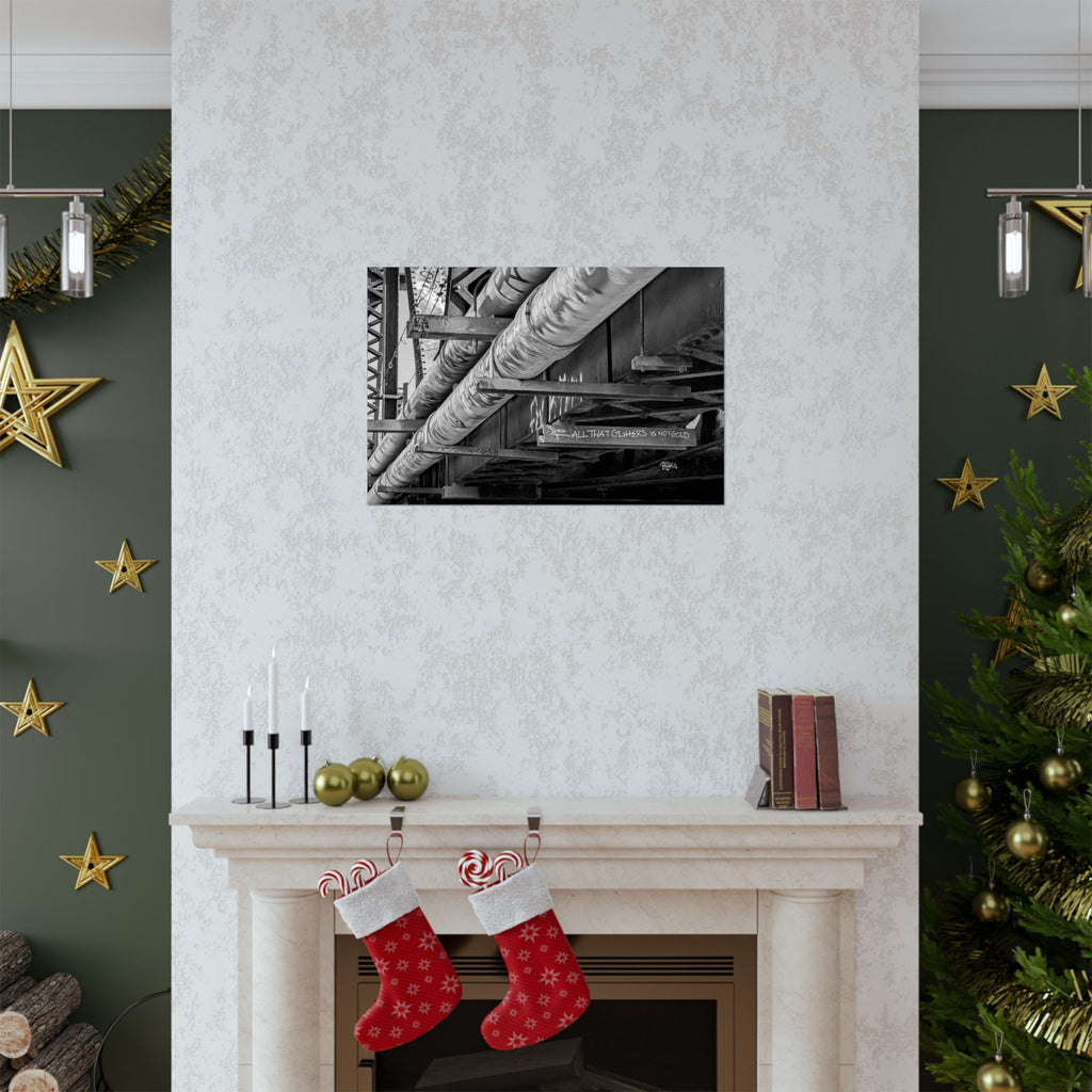 Industrial Black & White Matte Horizontal Poster — Urban Pipe Bridge Photography