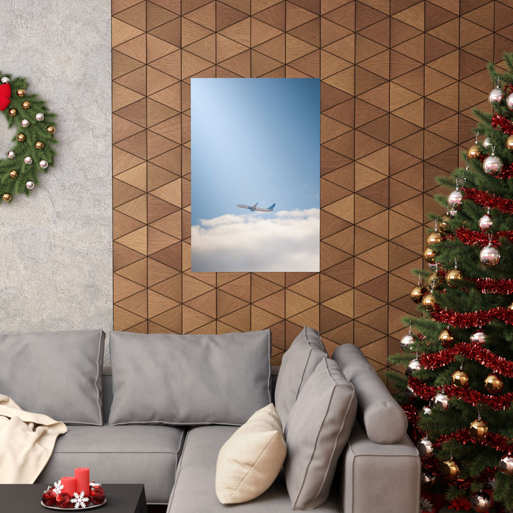 Airplane in Blue Sky Matte Poster — Vertical Travel Wall Art