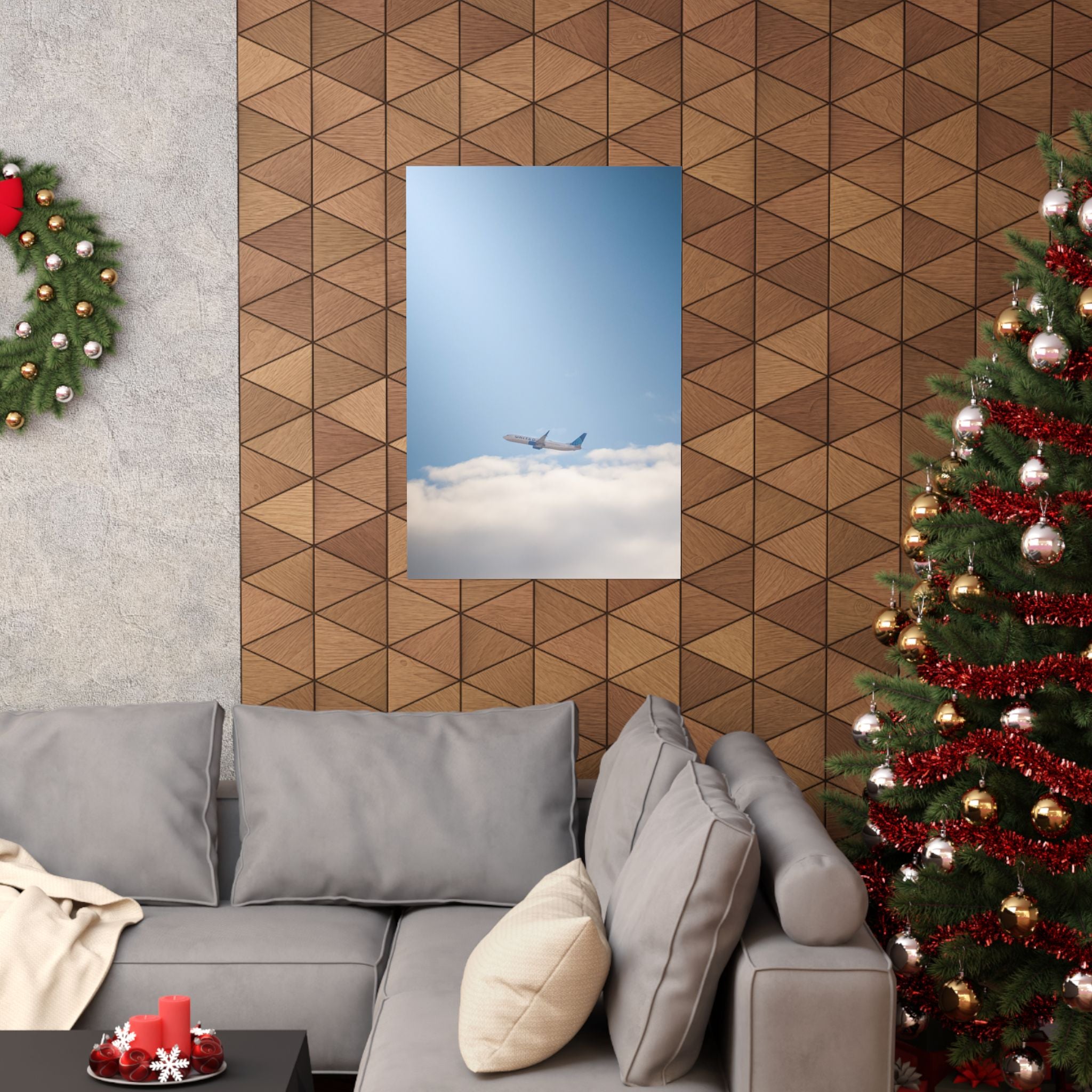 Airplane in Blue Sky Matte Poster — Vertical Travel Wall Art