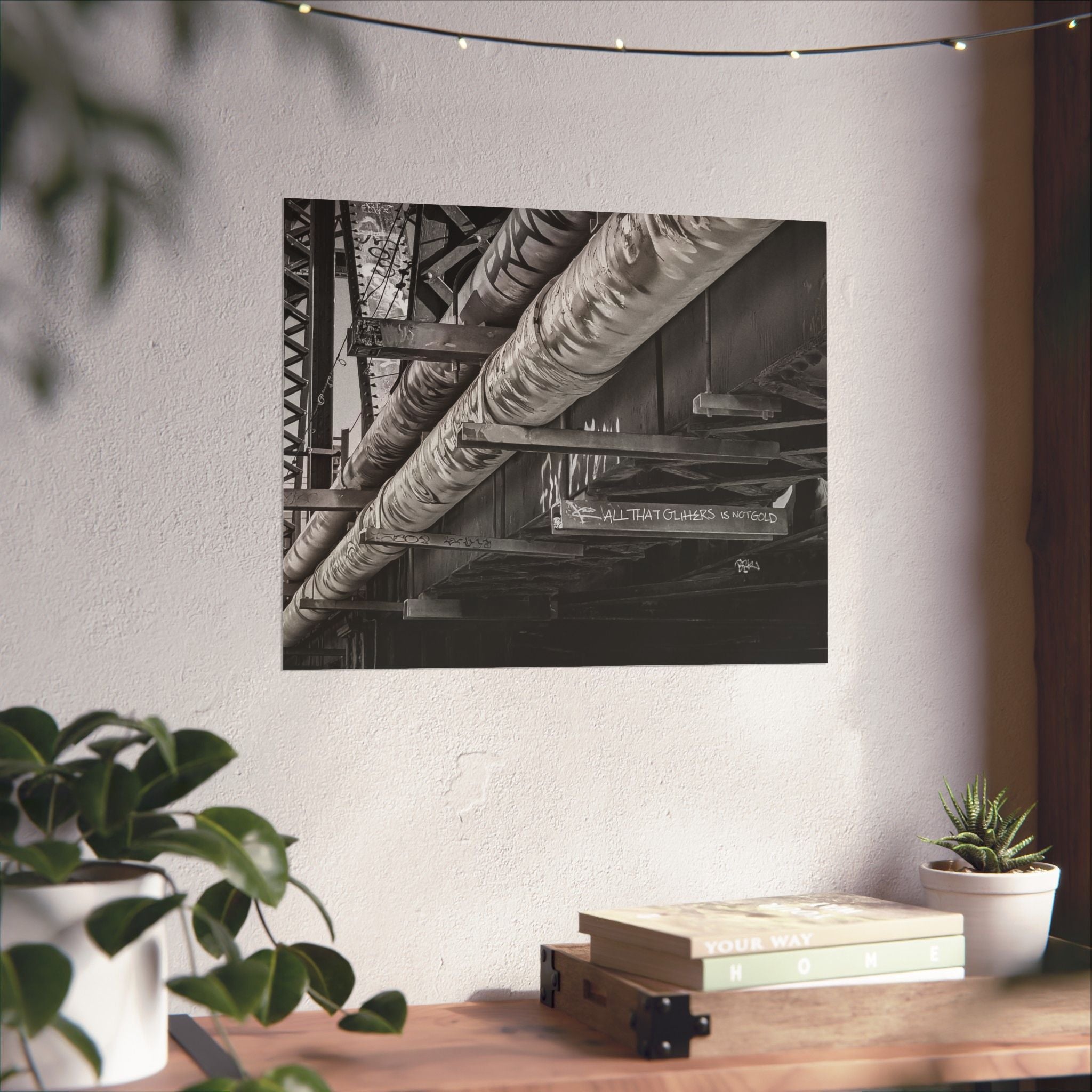 Industrial Black & White Matte Horizontal Poster — Urban Pipe Bridge Photography