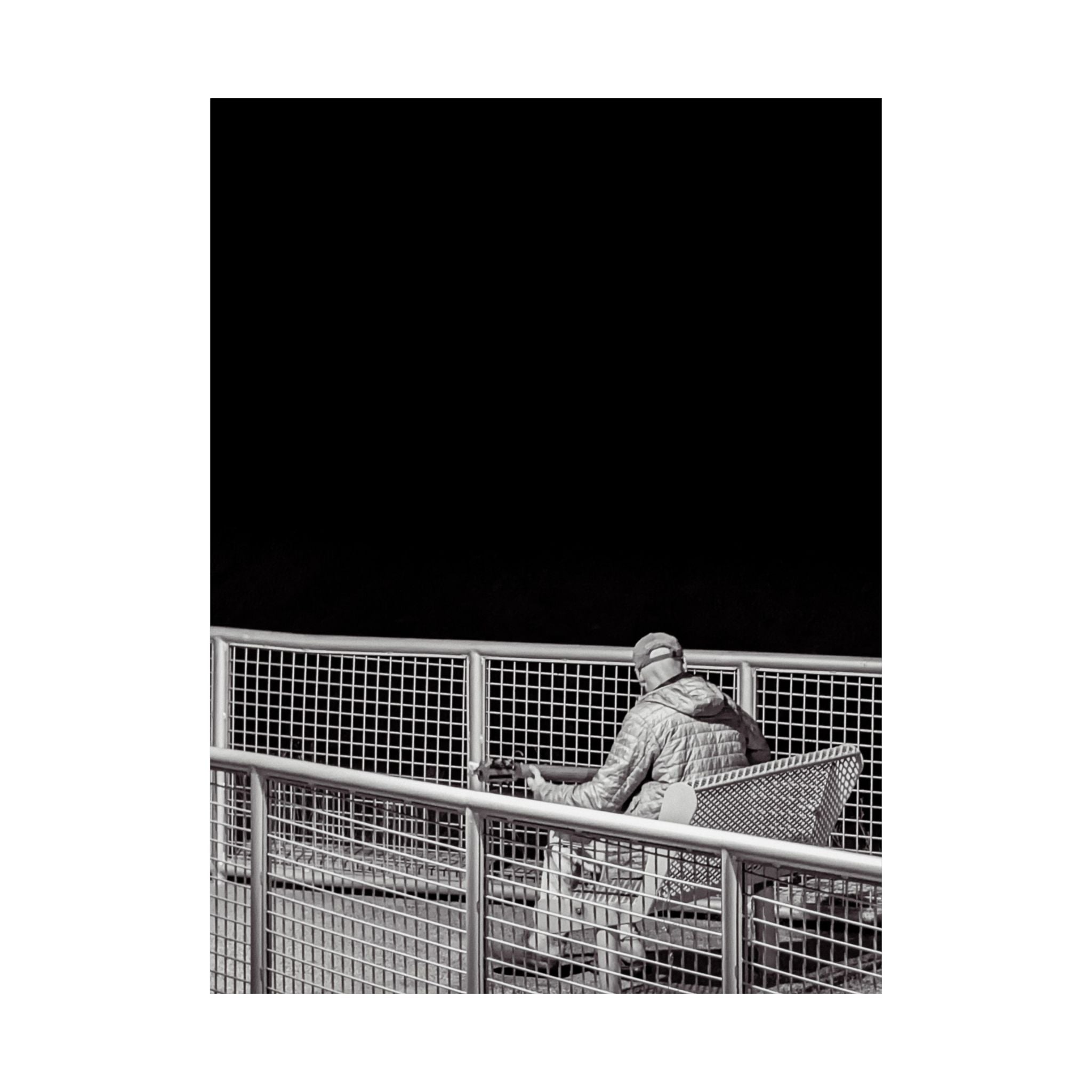 Black & White Lone Guitar Player Matte Vertical Poster — Minimalist wall art