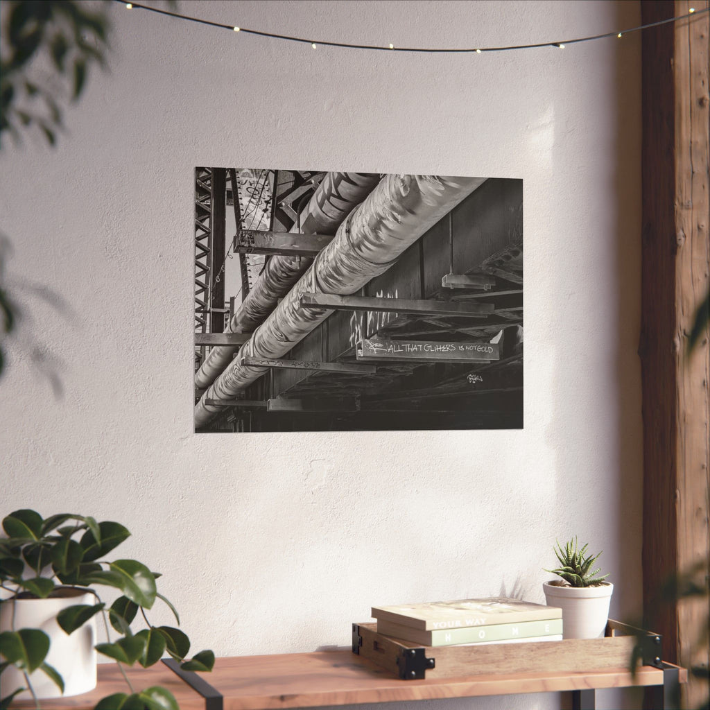 Industrial Black & White Matte Horizontal Poster — Urban Pipe Bridge Photography