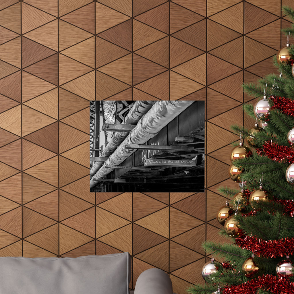 Industrial Black & White Matte Horizontal Poster — Urban Pipe Bridge Photography