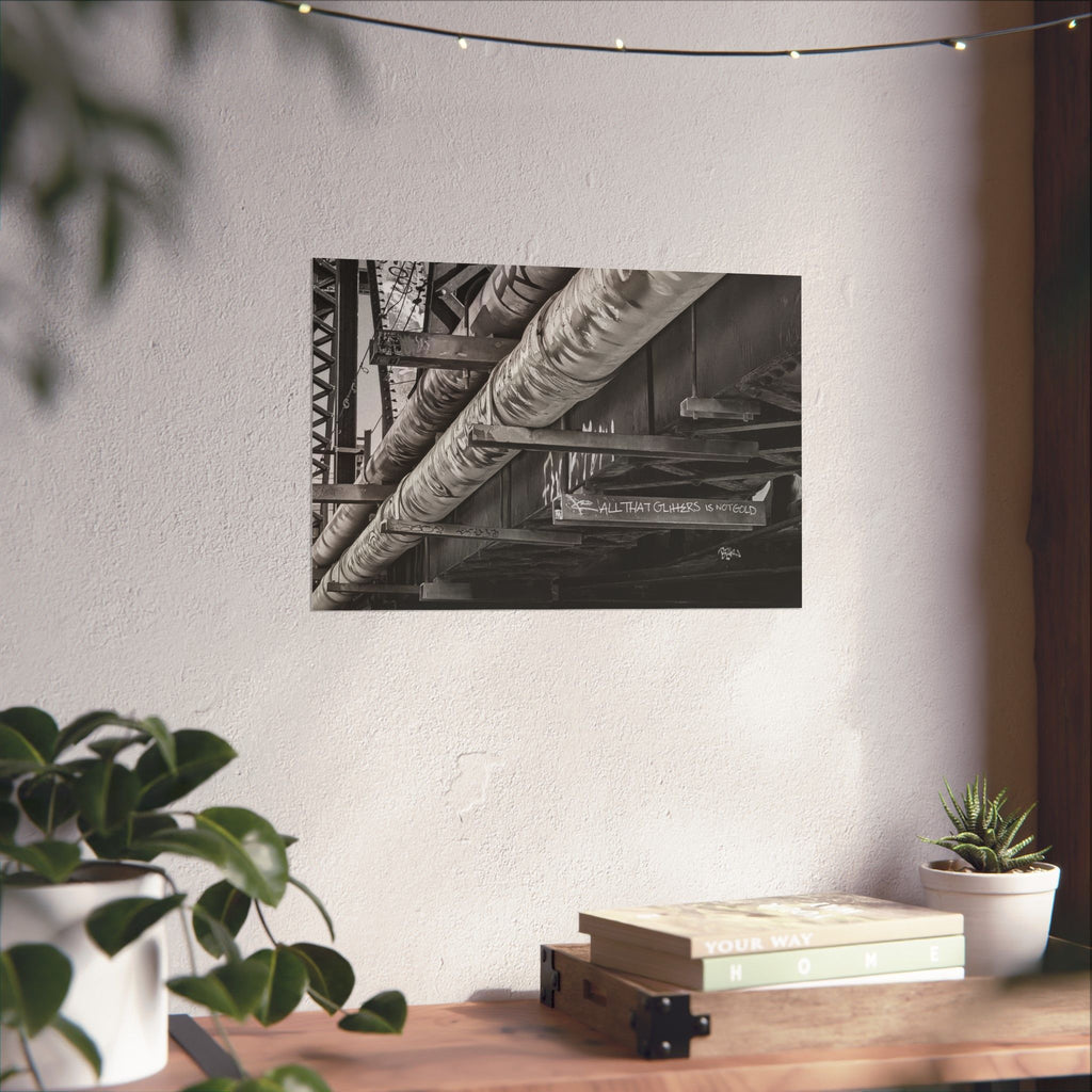 Industrial Black & White Matte Horizontal Poster — Urban Pipe Bridge Photography